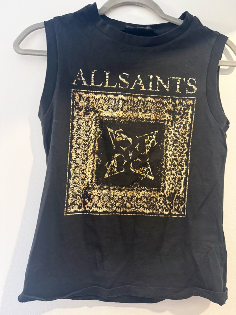 AllSaints Black Muscle Tee with Gold Graphic